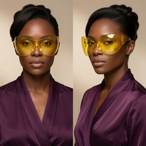 XL Oversized Duckbill Curved Wrap Rimless Women Plastic Sunglasses Yellow Gafas